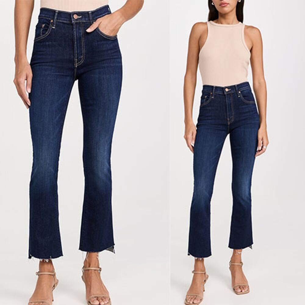 NEW Mother Insider Crop Step Fray High Waist Bootcut Ankle Jeans Blue Size: 28